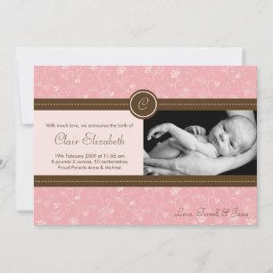5x7 Baby Girl Pink Floral Photo Birth Announcement