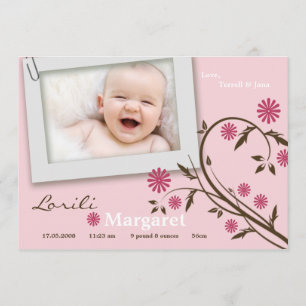 5x7 Baby Girl Rose Floral Photo Faire-part de nais