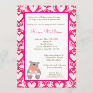 5x7 Baby Hippo Zoo Invitation Baby shower animal