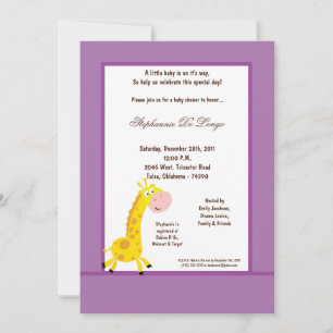 5x7 Baby shower de girafe violet Invitation