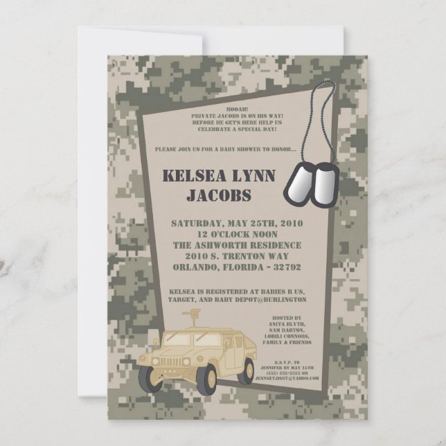 5x7 Baby Shower Invitation ARMY Camo ACU Print (Front)