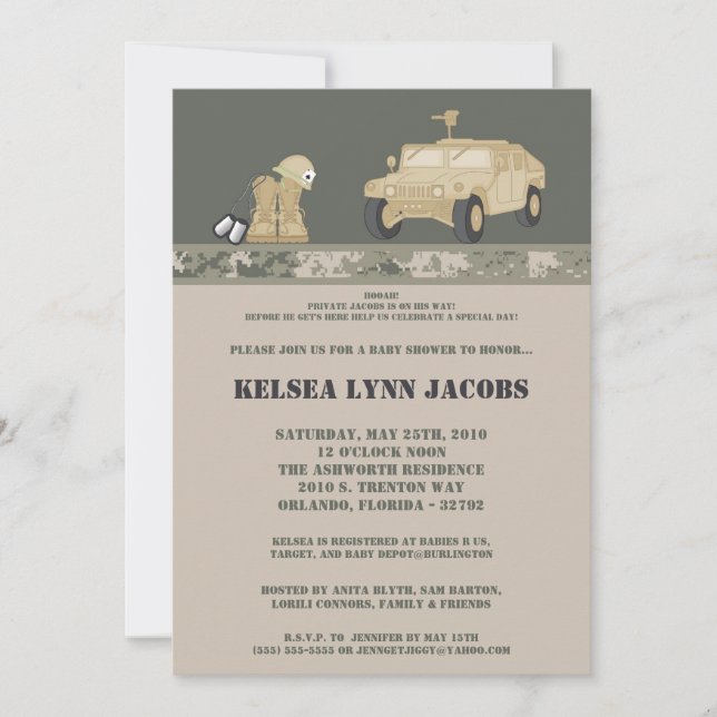 5x7 Baby Shower Invitation ARMY Camo ACU Print (Front)