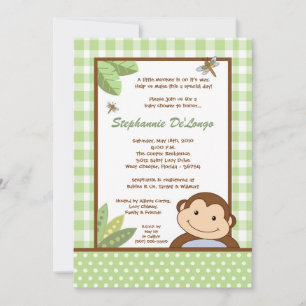 5x7 Baby shower Papagayo Monkey Safari Invitation