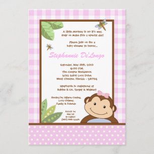 5x7 Baby shower Papagayo Monkey Safari Invitation