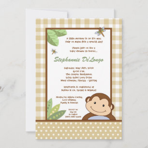 5x7 Baby shower Papagayo Monkey Safari Invitation