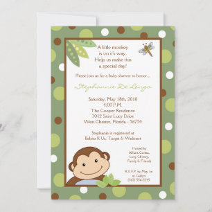 5x7 Baby shower Papagayo Monkey Safari Invitation