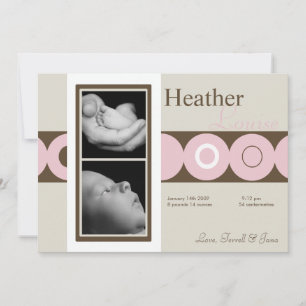 5x7 BabyGirl Retro Circle photo Faire-part de nais