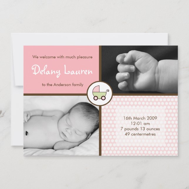 5x7 BabyGirlPink Stroller Faire-part de naissance  (Devant)