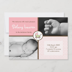 5x7 BabyGirlPink Stroller Faire-part de naissance 