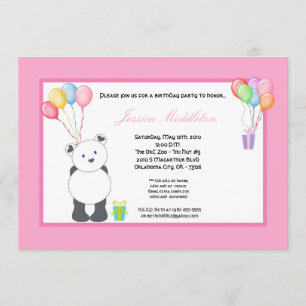 5x7 Ballons d'ours Panda Invitation à la fête d'an