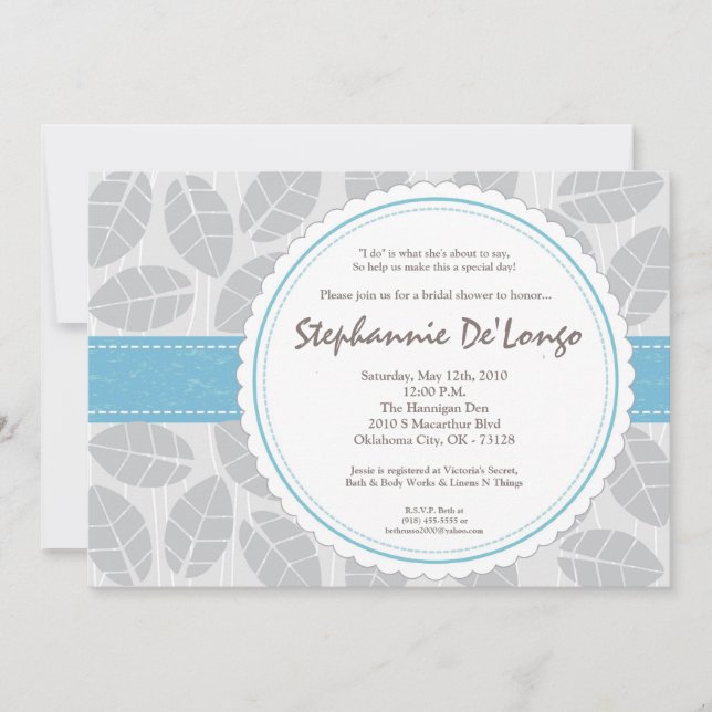 5x7 Bande Bleue Feuillage Brida Douche Invitation (Devant)