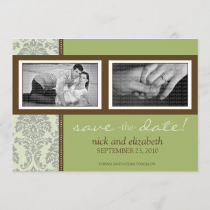 5X7 Baroque Sage/Brown Two-Photo Save the Date