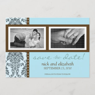 5X7 Baroque Teal Chocolate Two-Photo Save the Date
