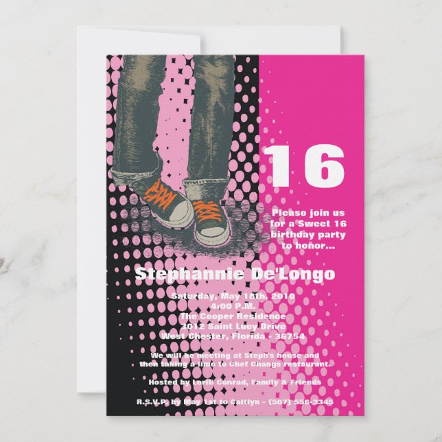 5x7 Baskets roses sucré 16 Invitation anniversaire (Devant)