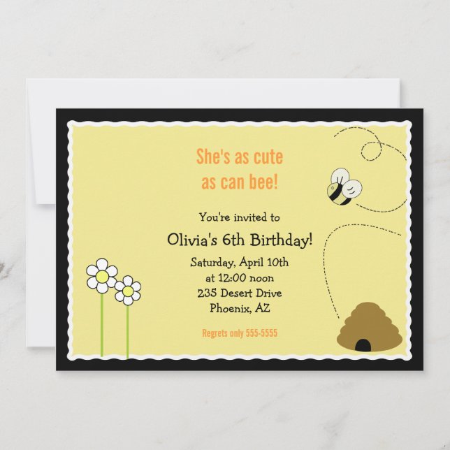 5x7 Bee Happy Birthday Invitation Card (Front)