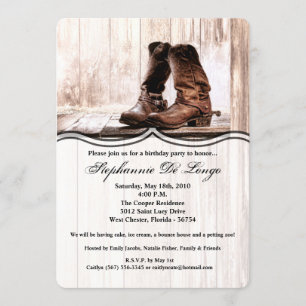 5x7 Birthday Invitation boots country rustic weste