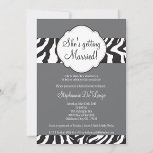 5x7 Blac Grey Zebra Stripe Brida Shower Invitation