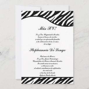 5x7 Black and White Zebra Quinceanera Party Invite