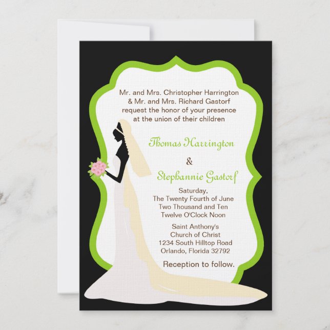 5x7 Black Bride Profile Wedding Invitation (Front)