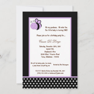 5x7 Black Bumble Bee Birthday Party Invite
