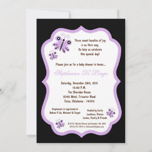 5x7 Black Butterfly Baby Shower Invitation