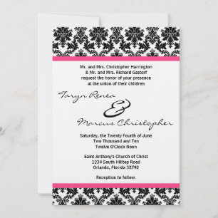 5x7 Black Damask & Pink Linen Wedding Invitation