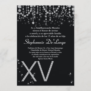 5x7 Black Diamond Quinceanera Birthday Invitation