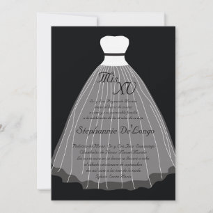 5x7 Black Dress Quinceanera Birthday Invitation