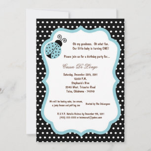 5x7 Black Lady Bug Birthday Party Invite