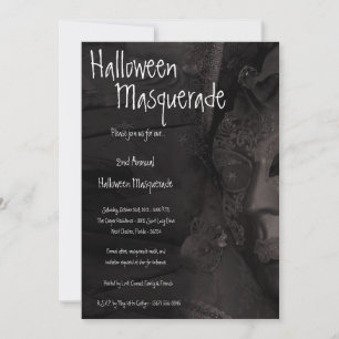 5x7 Black Masquerade Halloween Costume Invitation