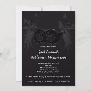 5x7 Black Masquerade Halloween Costume Invitation