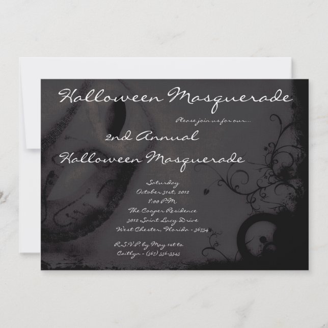 5x7 Black Masquerade Invitation Costume Halloween (Devant)