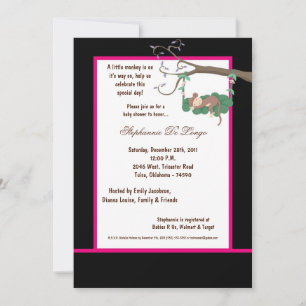 5x7 Black Monkey Baby Shower Invitation