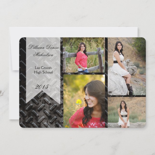5x7 Black Steel Metal Aluminum Senior Announcement (Front)