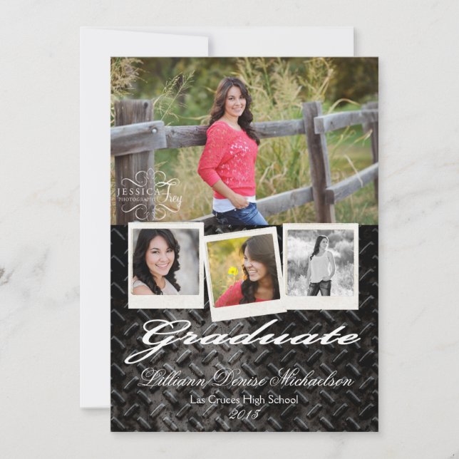 5x7 Black Steel Metal Aluminum Senior Announcement (Front)