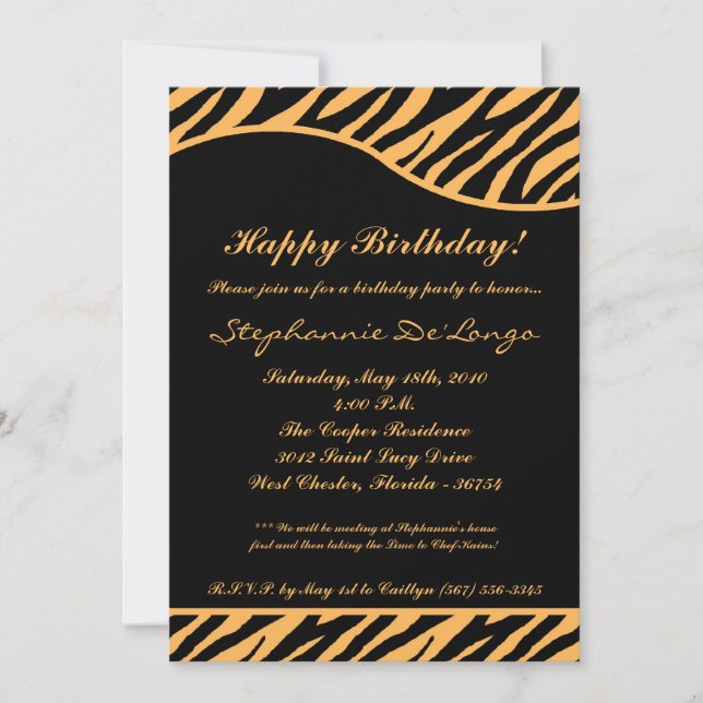 5x7 Black Tiger Imprimer Invitation d'anniversaire (Devant)