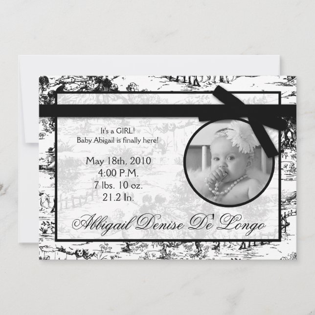5x7 Black Toile Fabric Photo Birth Announcement (Front)