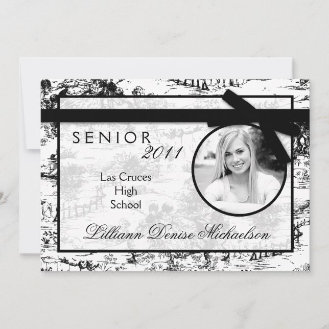 5x7 Black Toile Fabric Photo Senior Announcement (Front)