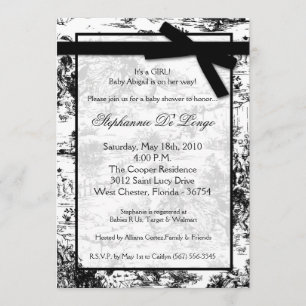 5x7 Black Whit Toile Fabric Baby Shower Invitation