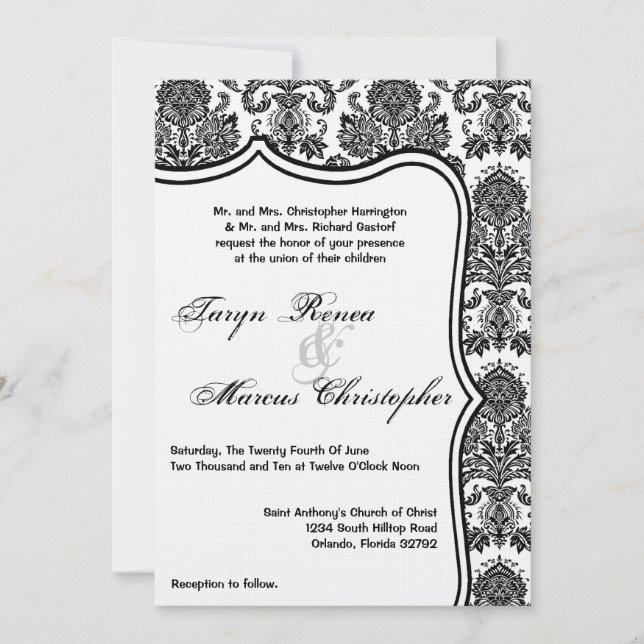 5x7 Black White Damas Lace Faire-part de mariage (Devant)