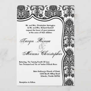 5x7 Black White Damas Lace Faire-part de mariage