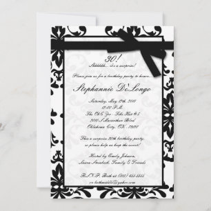 5x7 Black White Damask Bow Birthday Invitation