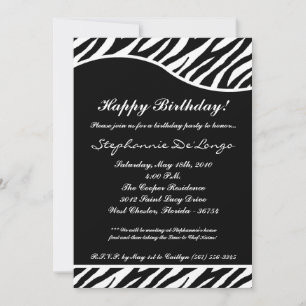 5x7 Black Zebra Imprimer Anniversaire Invitation