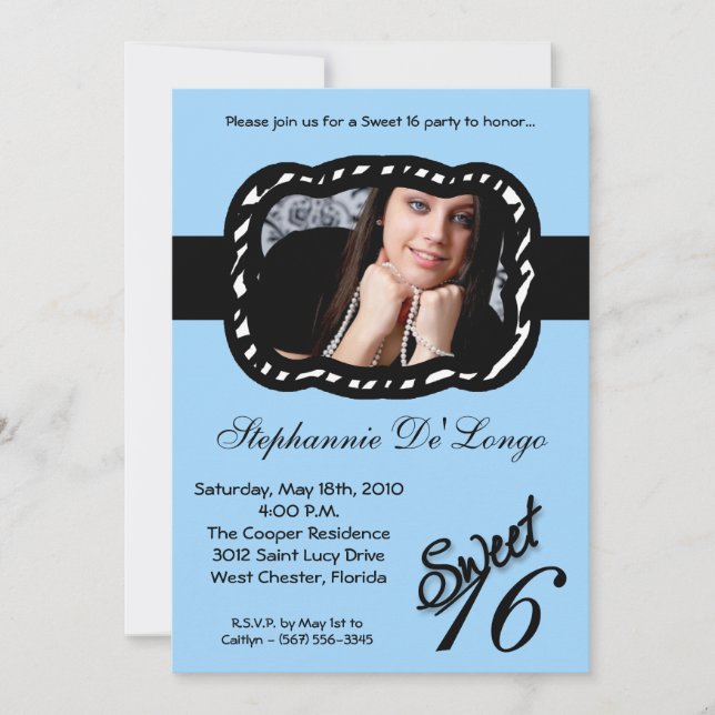 5x7 Bleu clair Bande PHOTO Sweet 16 Invitation d'a (Devant)