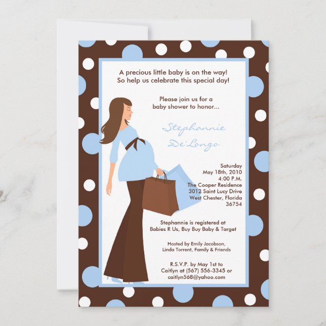 5x7 Blue Boy Modern Mod Maman Invitation Baby show (Devant)