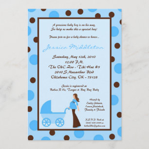 5x7 Blue Boy Mom Carriage Baby shower Invitation