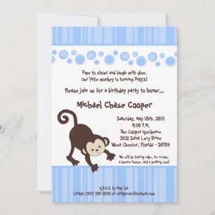 5x7 Blue Boy Pop Monkey Anniversaire Invitation