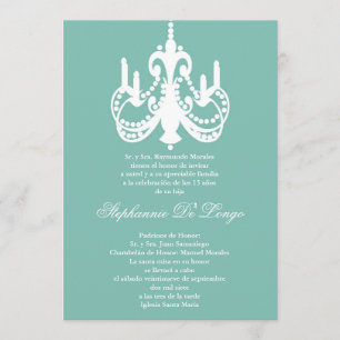 5x7 Blue Chandelier Quinceanera Invitation