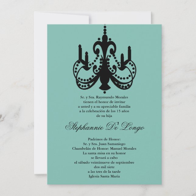 5x7 Blue Chandelier Quinceanera Invitation (Front)