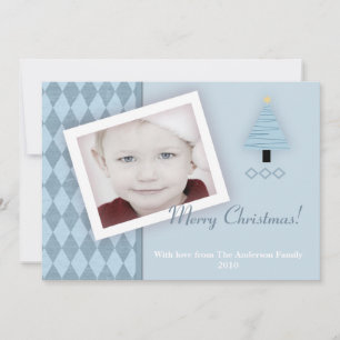 5x7 Blue Christmas Tree Argyl PHOTO Christmas Card